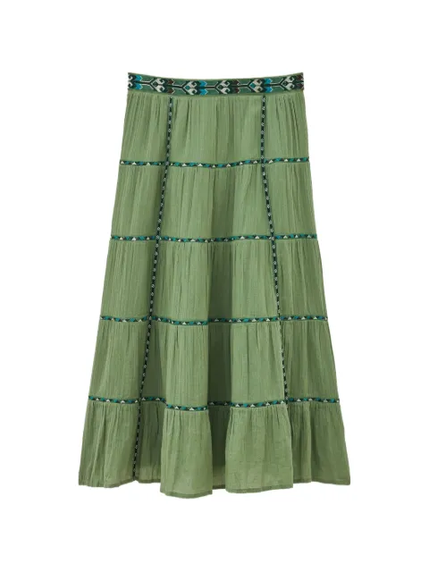 Ba&Sh Paloma tiered embroidered-waistband maxi skirt Green 1H26PALO