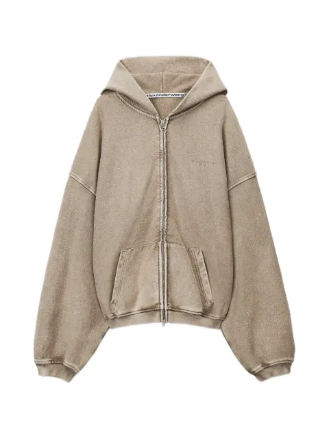 Alexander Wang all-over crystal oversized zip-up hoodie Neutrals UCC3262304