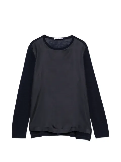 Why Ci satin-panel long-sleeve top Blue WH0040