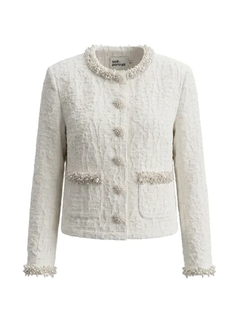 Self-Portrait cream textured denim jacket Neutrals AW26812JAC