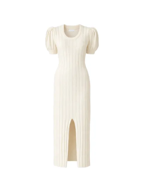 Violante Nessi ribbed-knit puff-sleeve midi dress Neutrals CO10ONKCA
