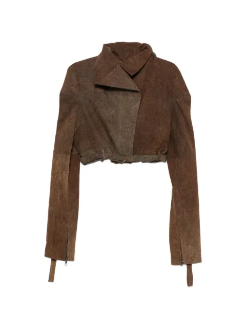 YEHUAFAN cropped buckled denim jacket Brown 11043