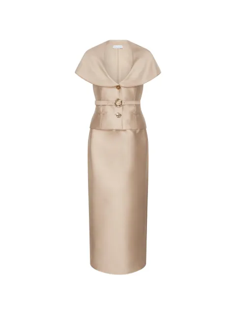 Violante Nessi Manuela belted silk-mikado maxi dress Neutrals CO06MASM