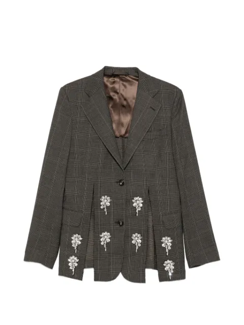 Simone Rocha crystal-embellished Prince of Wales check jacket Grey 6174B1349