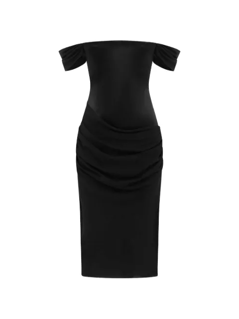 Alex Perry off-shoulder draped midi dress Black D1695BLK