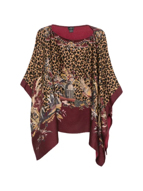 ETRO leopard-print floral-pattern poncho Brown WRJA0027AK19U