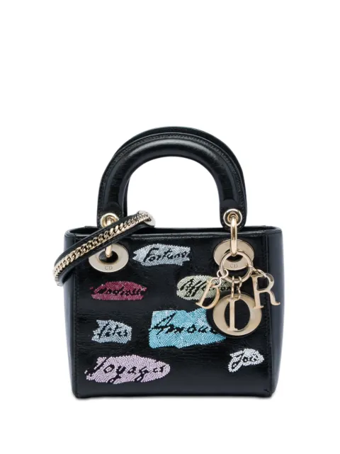Christian Dior Pre-Owned 2016 Mini Calfskin Beaded Lady Dior satchel Black Y95LTHH1V2GQESW4