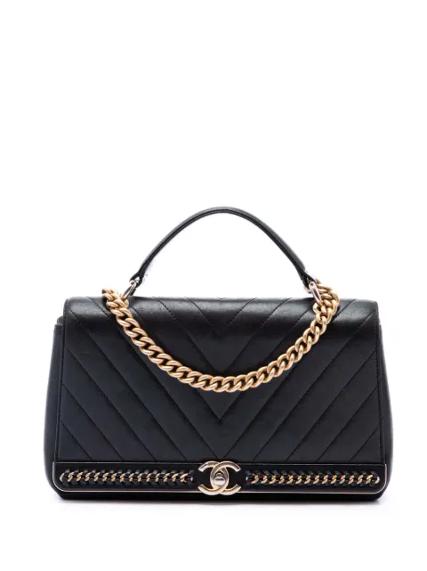 CHANEL Pre-Owned 2017-2018 Chevron Sheepskin Stitched Chain Top Handle Flap satchel Black Z5YPZ325WLQX5Y10
