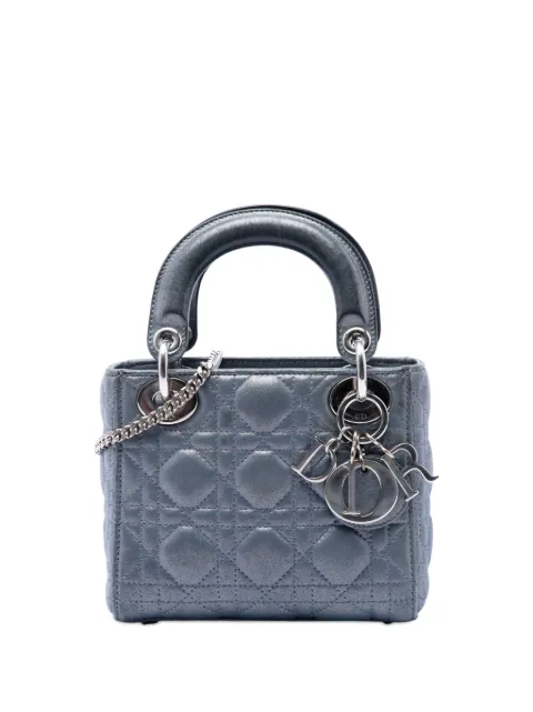 Christian Dior Pre-Owned 2015 Mini Iridescent Lambskin Cannage Lady Dior satchel Blue HXCYGB42V9N3CM42