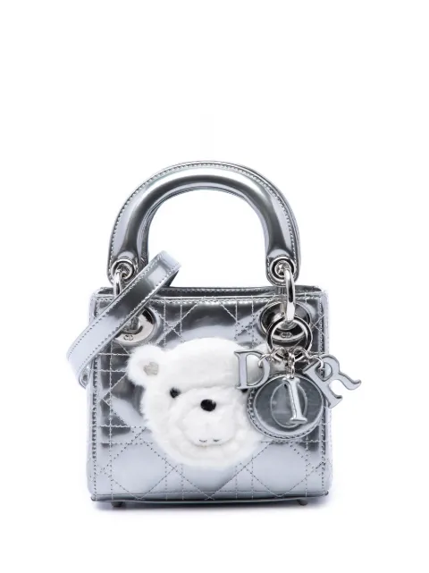 Christian Dior Pre-Owned 2018 Micro Metallic Patent Cannage Bear Lady Dior satchel Silver GZCNDTUYISA6SEDL