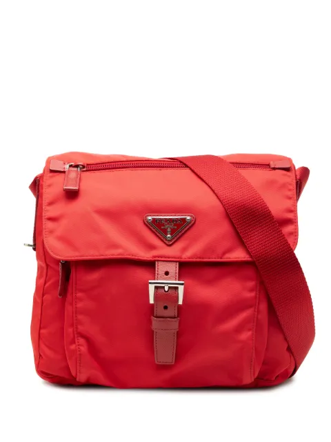 Prada Pre-Owned 2013-2026 Saffiano Trimmed Tessuto Zip Buckle Messenger Bag crossbody bag Red VCZ4SFY5JUSCA5E2