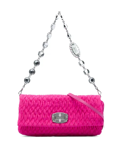 Miu Miu Pre-Owned 2010-2020 Matelasse Nylon Crystal Chain satchel Pink 5Q198AINRFKGESY1