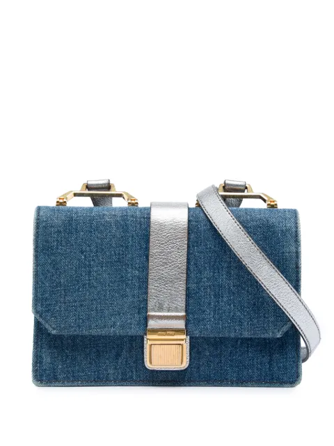 Miu Miu Pre-Owned 2010-2026 Denim Metallic Goatskin Madras Flap crossbody bag Blue 3RDIVXQ0MD19FQMS