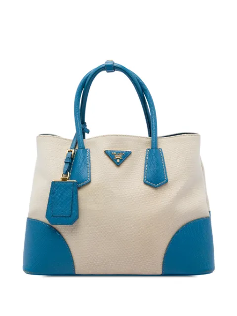 Prada Pre-Owned 2013-2026 Medium Saffiano Cuir Trimmed Canvas Double satchel Blue 365578N4I9NPQMTC