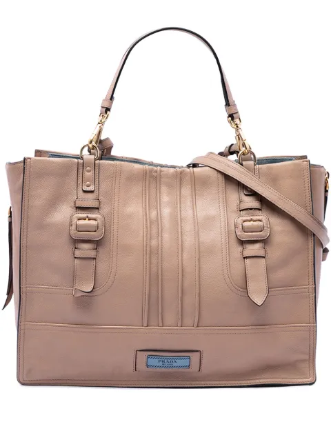 Prada Pre-Owned 2000-2026 Calfskin Etiquette satchel Brown 1AT7UGCE504Z8HI9