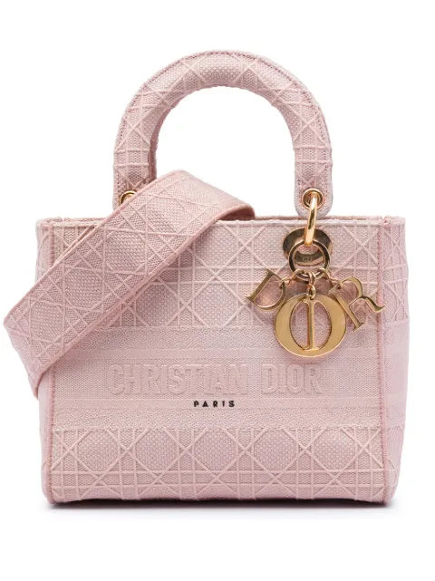 Christian Dior Pre-Owned 2020 Medium Embroidered Canvas Cannage Lady D Lite satchel Pink 0RF4U33Y140K7MRH