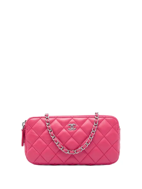 CHANEL Pre-Owned 2019 CC Quilted Lambskin Double Zip Clutch On Chain crossbody bag Pink RG8371YRKBMF9F16