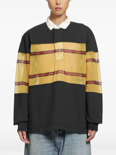 KAPITAL sheer-panelled striped rugby polo shirt Black K2604LC160