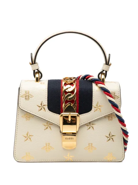 Gucci Pre-Owned 2000-2015 Mini Calfskin Bee Star Web Sylvie Top Handle Bag satchel White EEPGK0E69EAJ6CHR