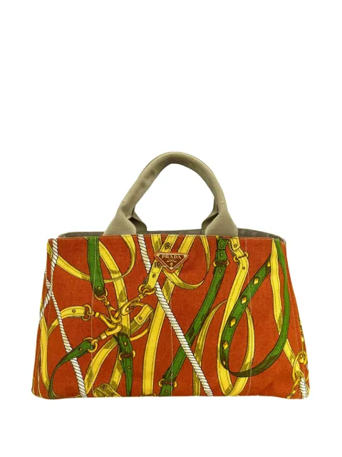 Prada Pre-Owned 2013-2026 Printed Canvas Canapa Tote satchel Orange H8FM3IGMXCXGKSKZ