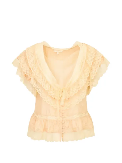 LoveShackFancy Persine lace-trim ruffled blouse Orange T15533426
