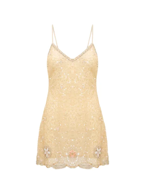 LoveShackFancy mini sequin-embellished floral-patch dress Neutrals D31283458