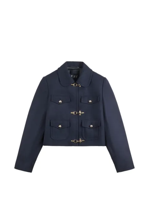 Fay 3 Ganci hook-fastening cropped jacket Blue NGW73534510XMMU809