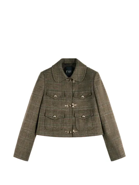 Fay check-pattern toggle-fastening cropped jacket Green NGW7353451SYTW