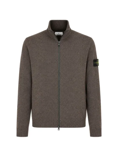 Stone Island logo-patch zip-up wool sweater Brown L2S155100023S00B4