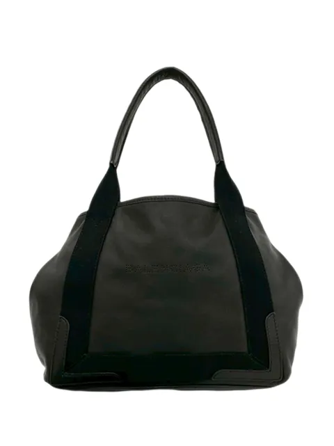 Balenciaga Pre-Owned 2018-2026 Calfskin Perforated Navy Cabas Tote XS satchel Black YV234O25UW3VU12A