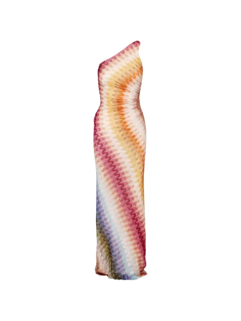 Missoni zigzag-knit one-shoulder maxi dress Neutrals DS26WG1SSMSPTMULTI