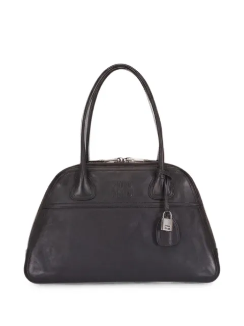 Miu Miu medium Vivant logo-embossed leather tote bag Black 5BB196VOOONERO