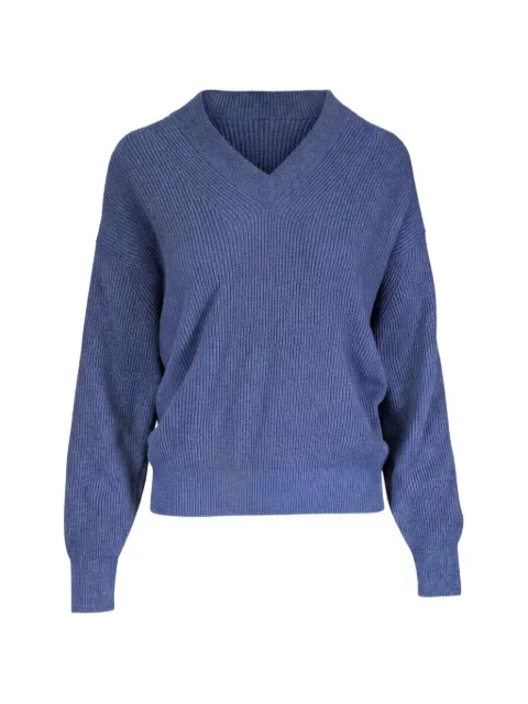 Brunello Cucinelli ribbed-knit V-neck cashmere sweater Blue M1E224722C0054