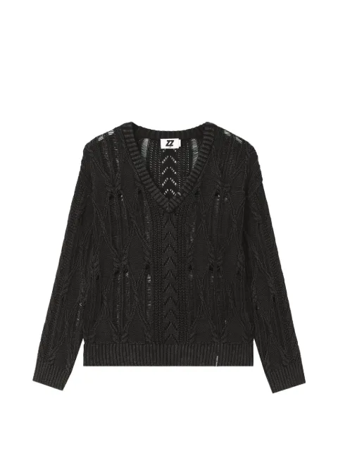 izzue cable-knit distressed sweater Black IZXKNW01263X