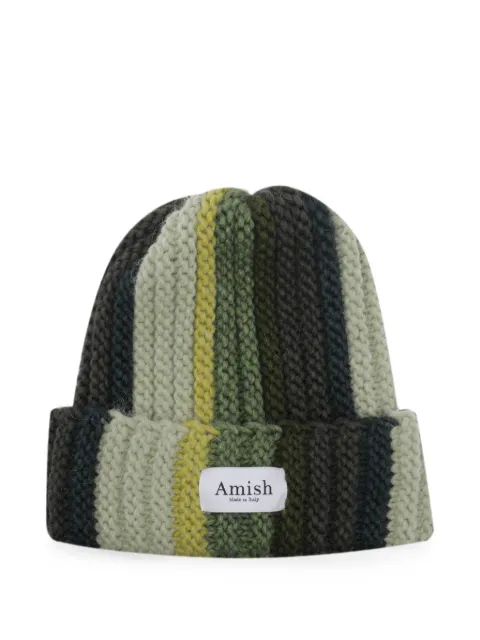 AMISH multi-stripe chunky-knit beanie hat Green AMX238