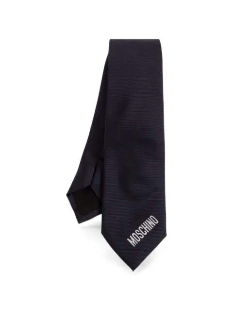 Moschino logo-embroidered silk tie Blue 55061M5897