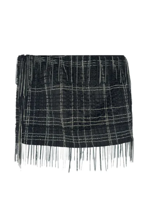 Jay Ahr checkered fringed-hem mini skirt Black RFCPUGBCL767846W