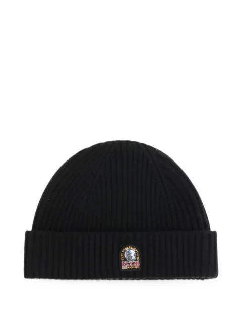 Parajumpers ribbed-knit logo-patch beanie hat Black 26WPAHAHA70PAL