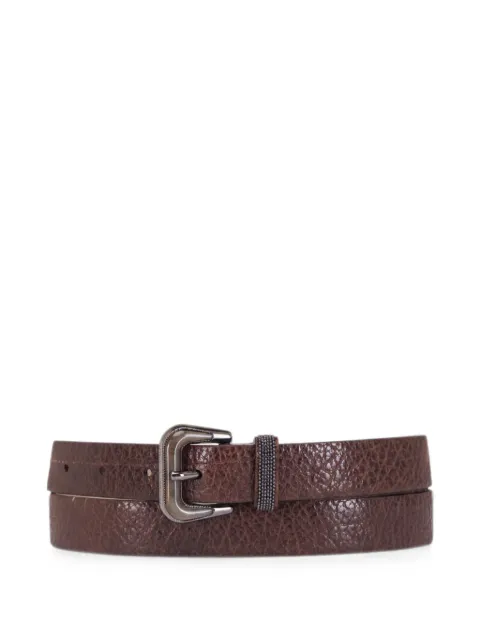 Brunello Cucinelli Monili-embellished grained belt Brown M0JUMC297C7891