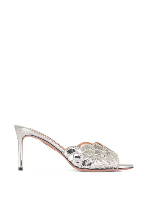 Aquazzura embroidered scalloped heeled sandals Silver CSOMIDS0ENMCCC
