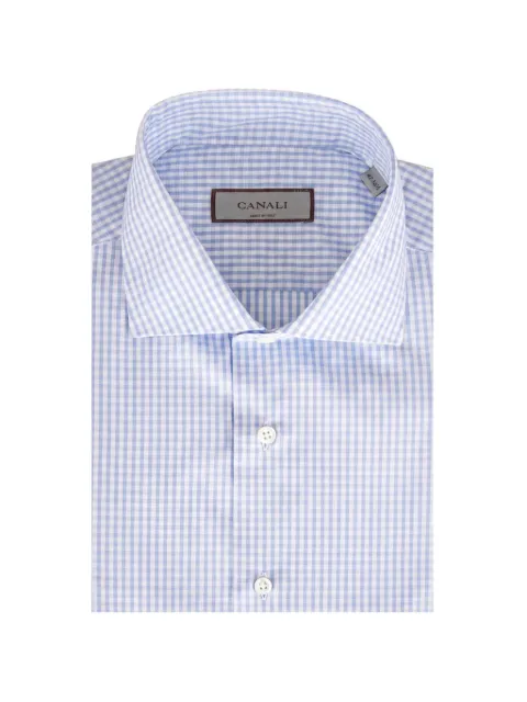 Canali gingham-check spread-collar shirt Blue GD03809401