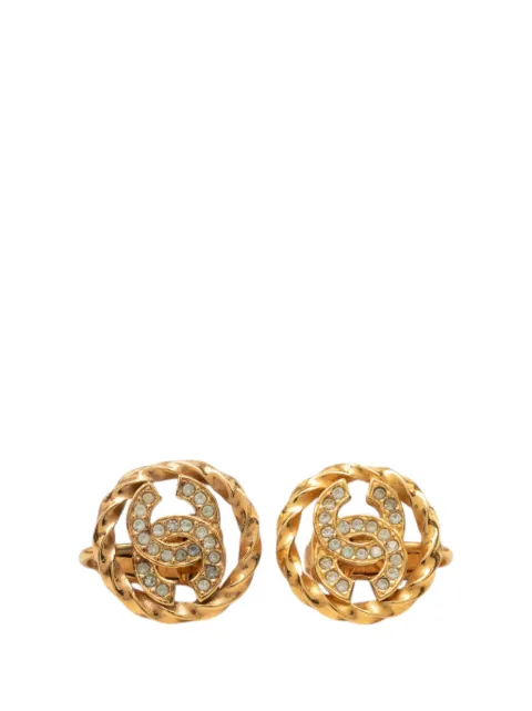 CHANEL Pre-Owned 1970-1980 CC Gold Plated Strass Round Rope Clip On Earrings costume earrings Gold V54RNIFKD4O2XP6A