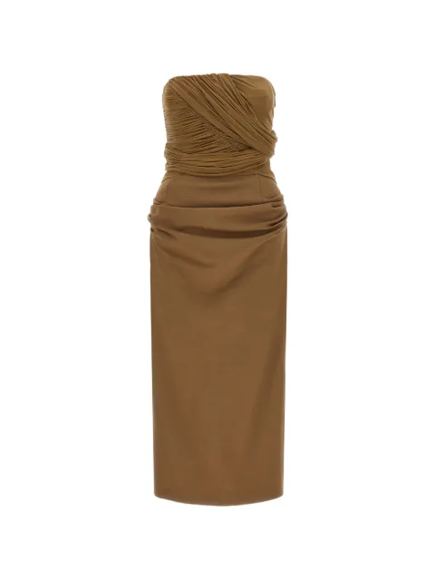 Magda Butrym draped strapless midi dress Brown 163726