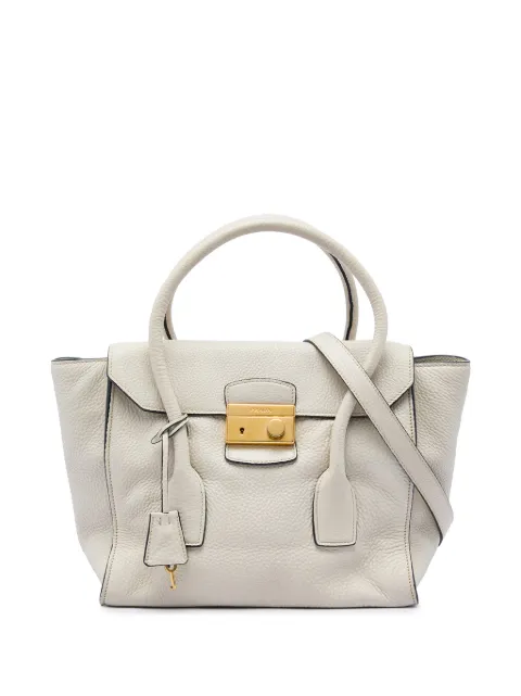 Prada Pre-Owned 2013-2026 Vitello Daino Sound Lock satchel White N54NF7TSUZ127YBH
