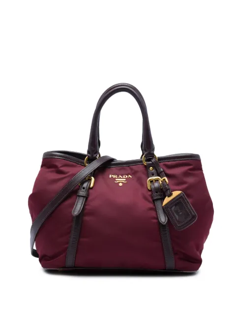 Prada Pre-Owned 2013-2026 Soft Calf Trimmed Tessuto satchel Red BIV8QETG11BFEJP0