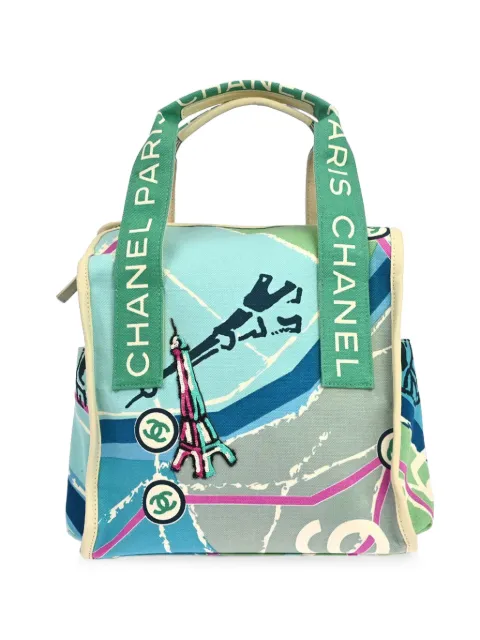 CHANEL Pre-Owned 1990 Cruise Line Paris Map tote bag Blue 188699