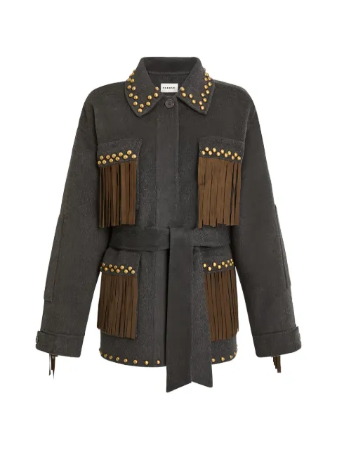 P.A.R.O.S.H. stud-embellished fringed jacket Grey LEAK26D431940