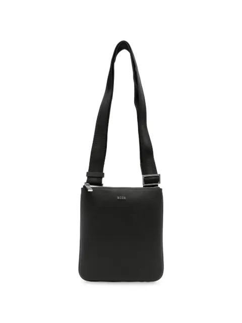 BOSS logo-plaque saffiano-effect shoulder bag Black 50567404