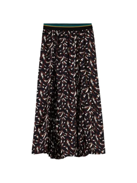 Plan C abstract-print pleated midi skirt Black GOCAH06EUBTP131