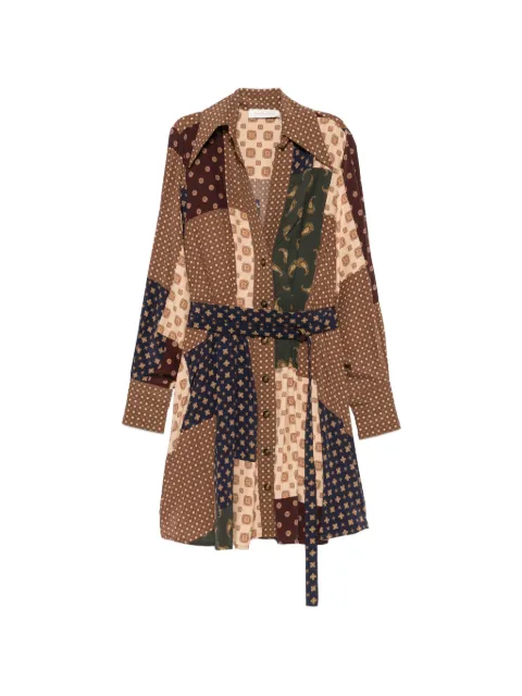 ZIMMERMANN Tuck patchwork-print belted mini dress Brown 4184DF26R